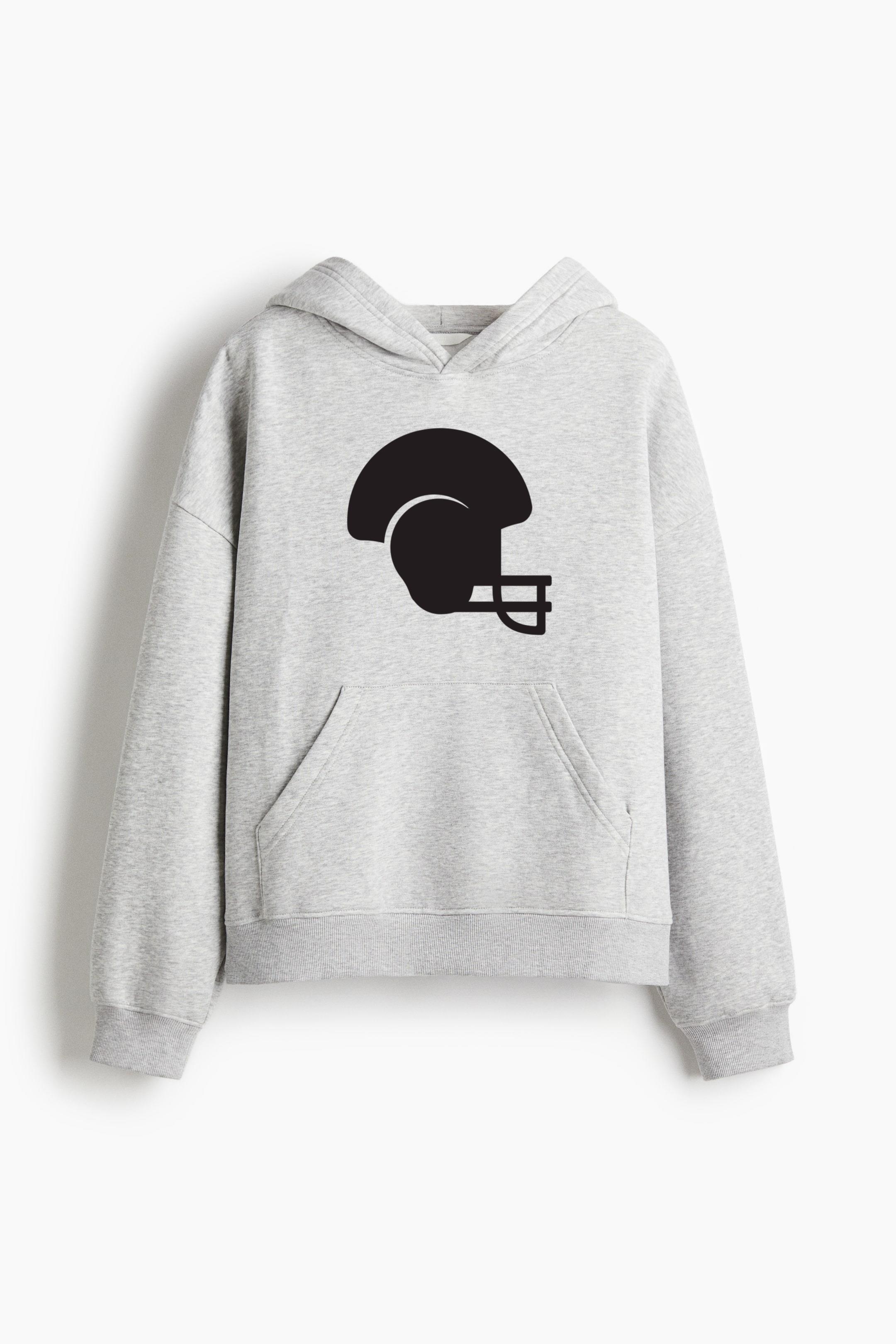 American Football Helmet Black Oversized Fit Printed Hoodie