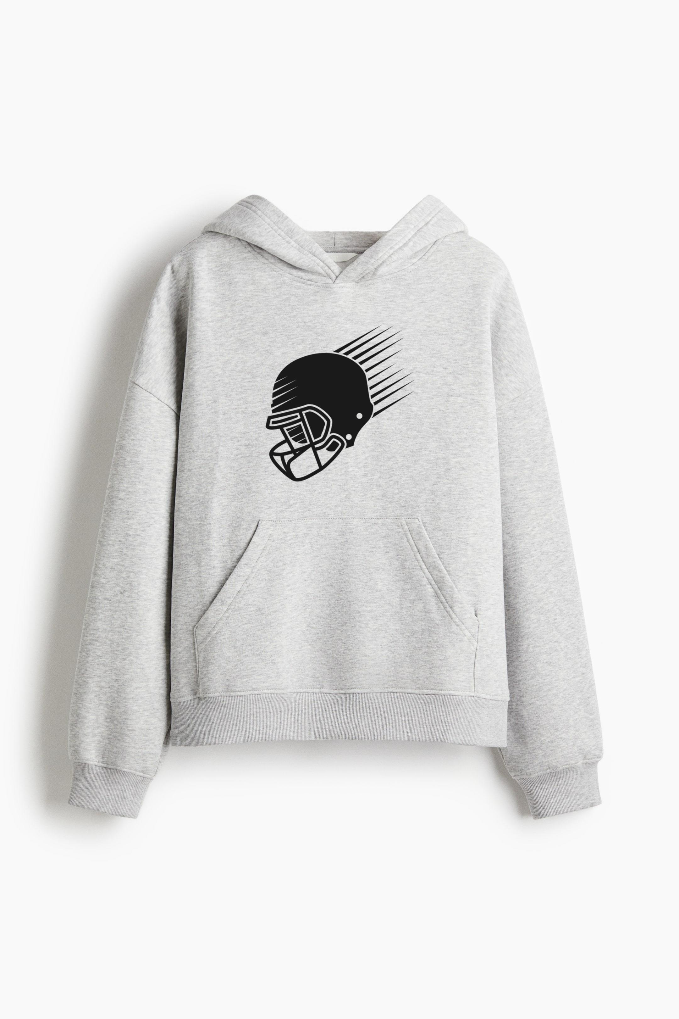 American Football Helmet Cut Out Oversized Fit Printed Hoodie