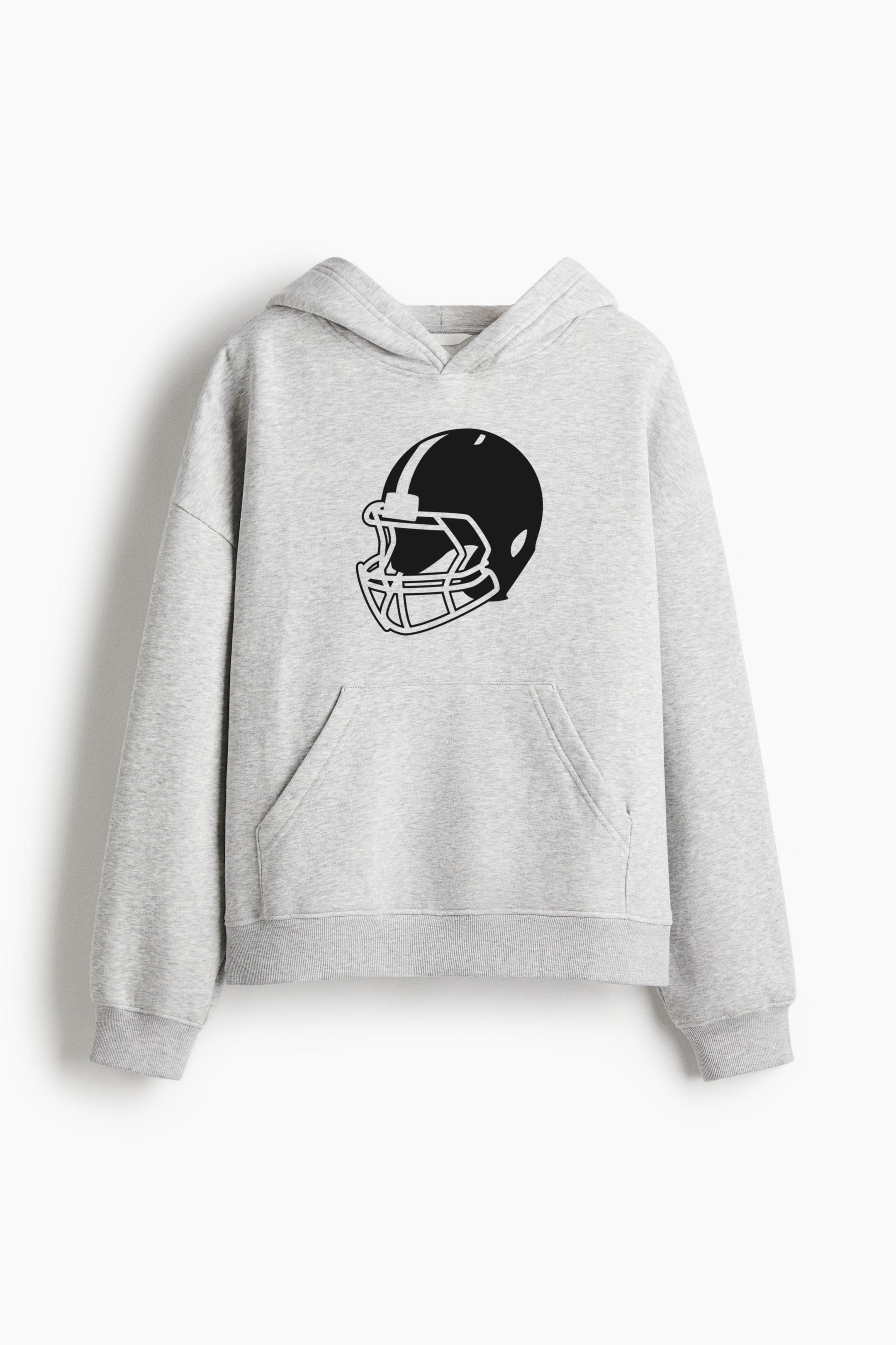 American Football Helmet Side Cut Out Oversized Fit Printed Hoodie
