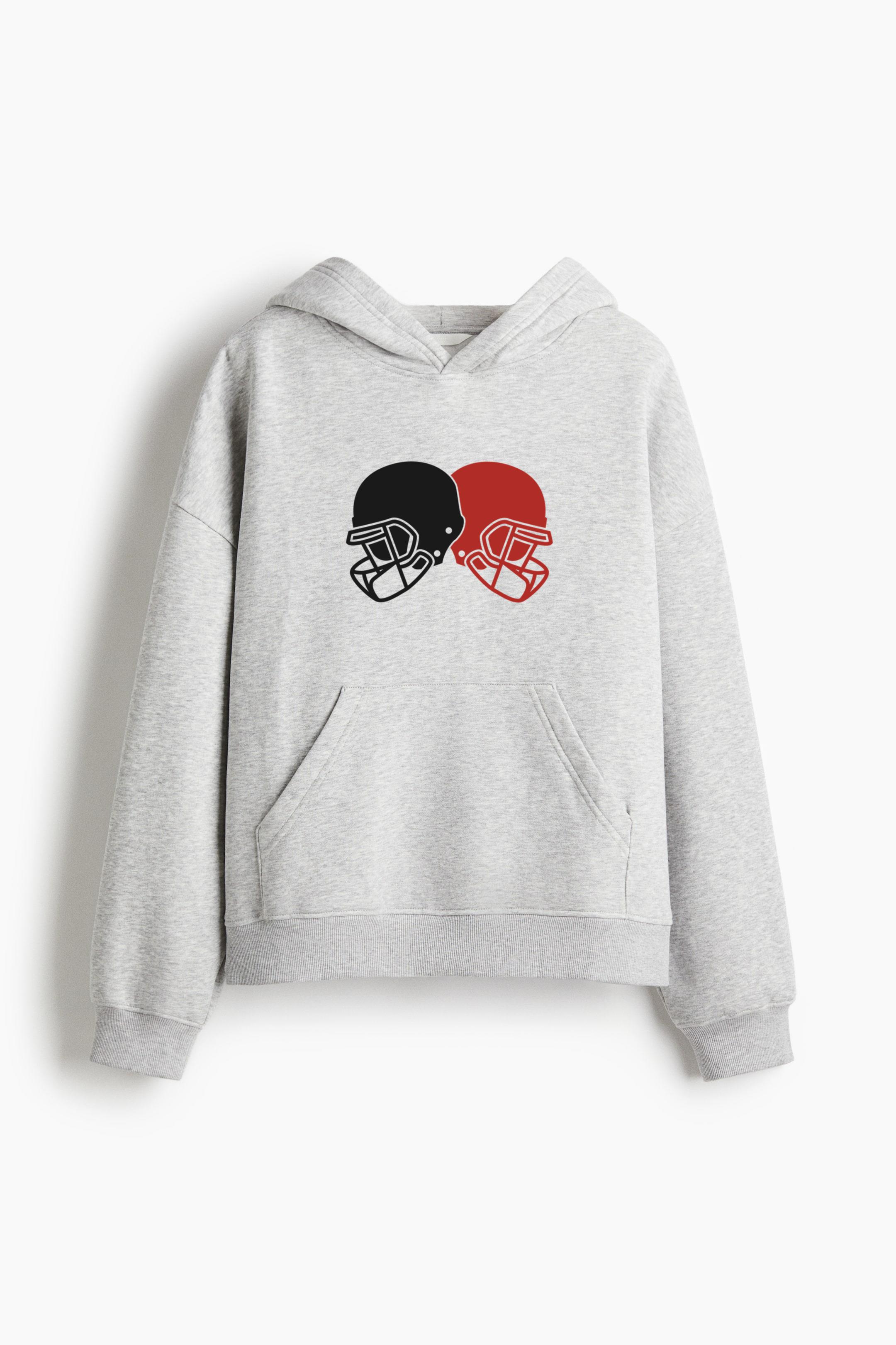 American Football Helmets Cut Out Oversized Fit Printed Hoodie