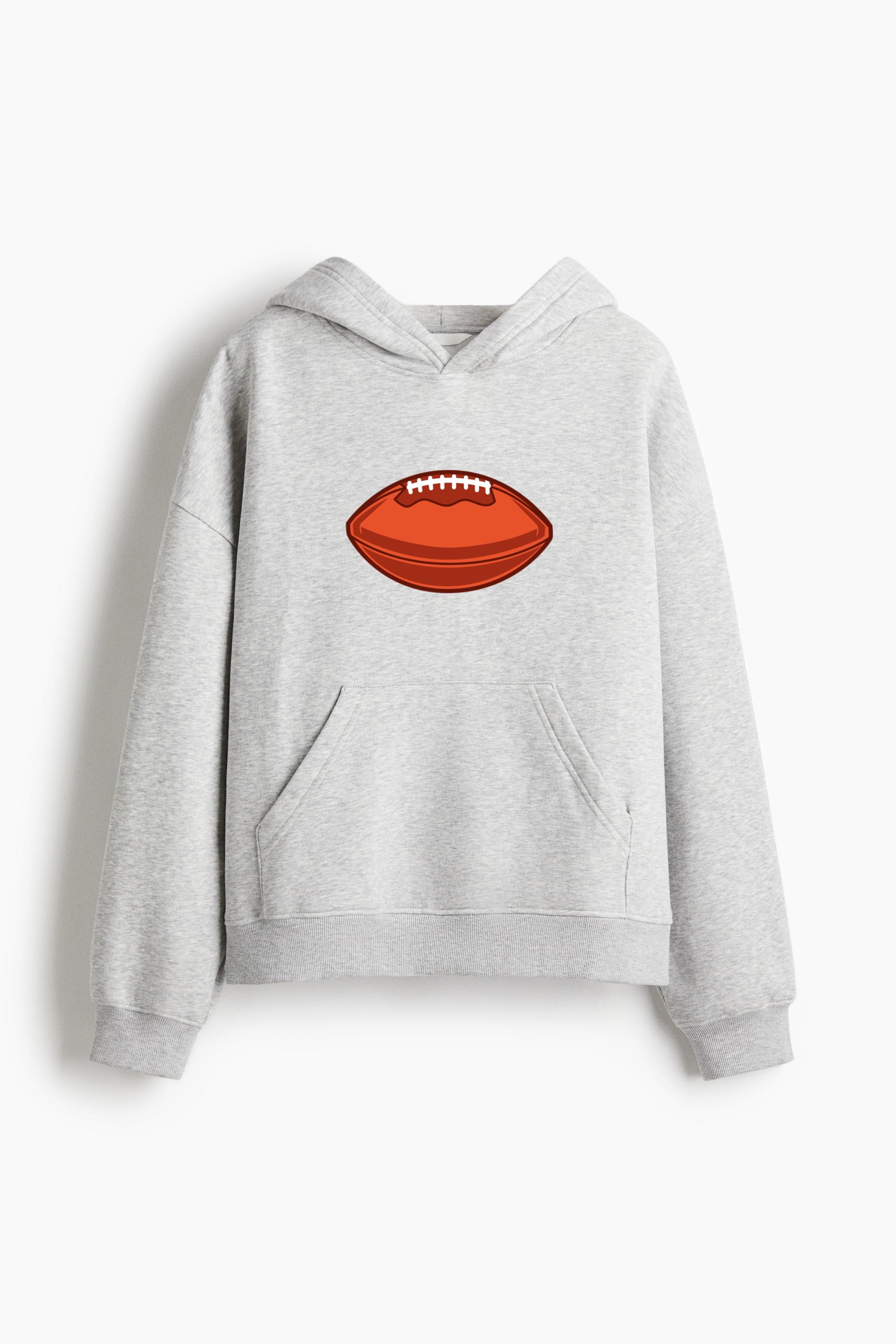 American Football Horizontal Illustration Oversized Fit Printed Hoodie