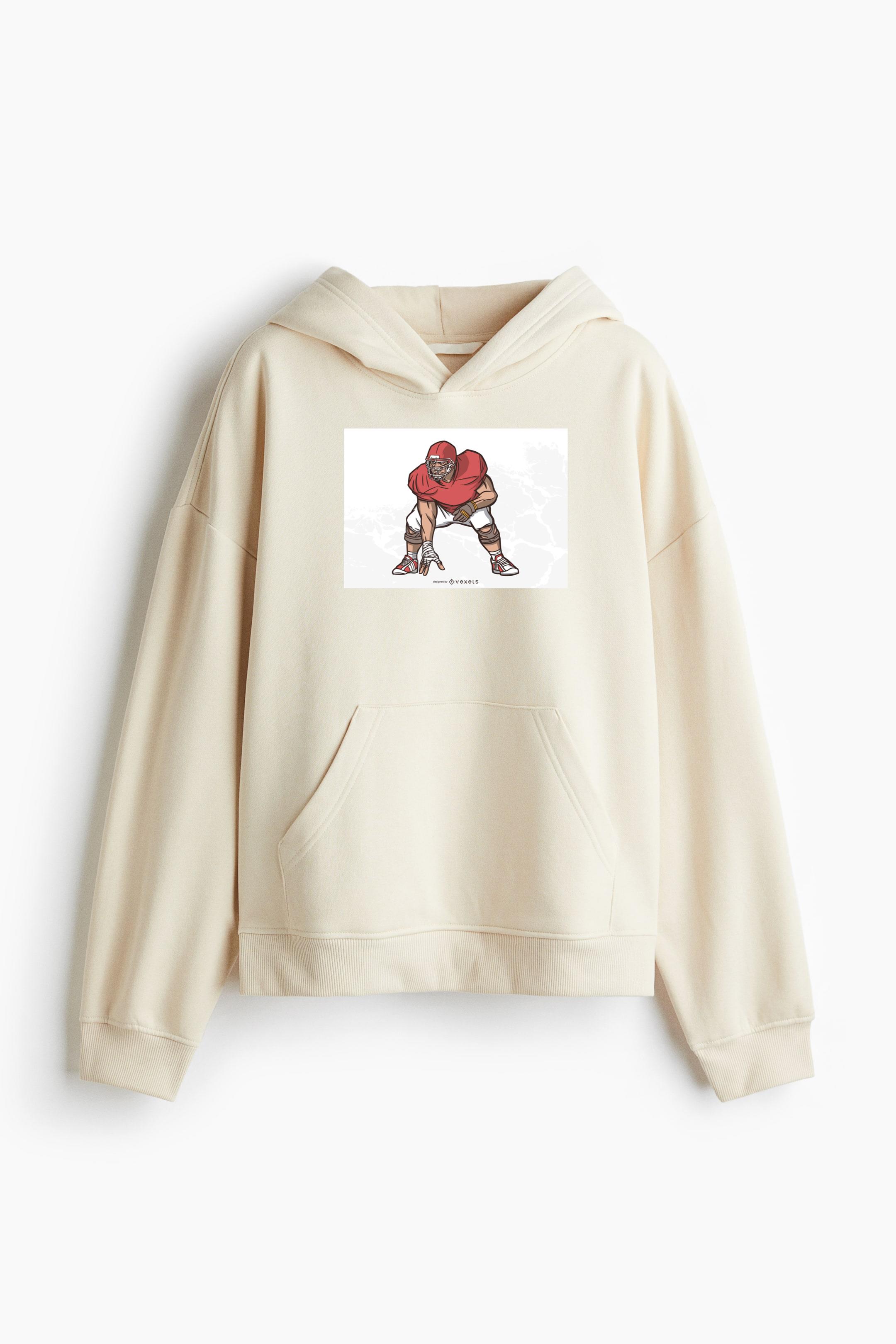 American Football Lineman Illustration Oversized Fit Printed Hoodie - Image 3