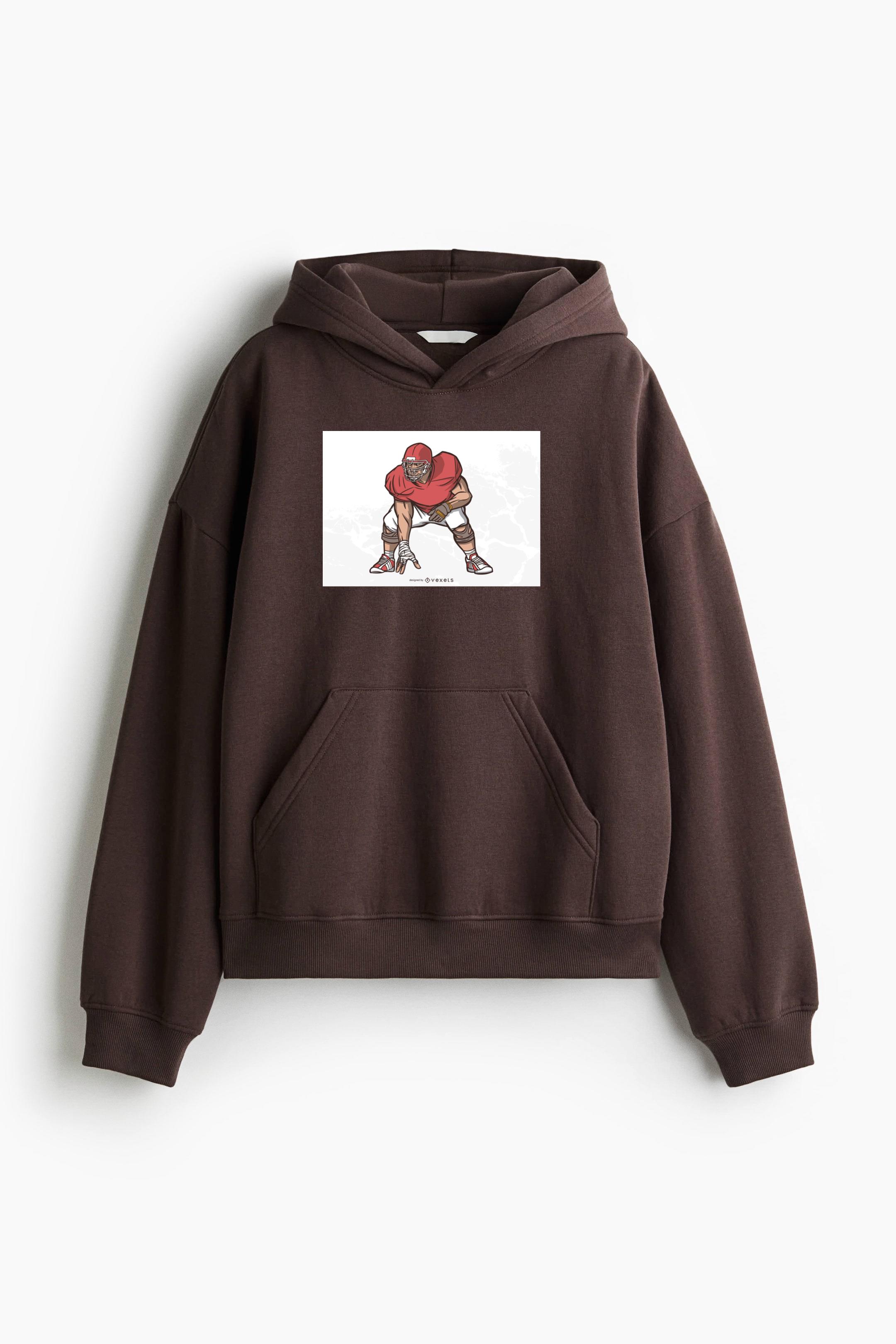 American Football Lineman Illustration Oversized Fit Printed Hoodie - Image 4