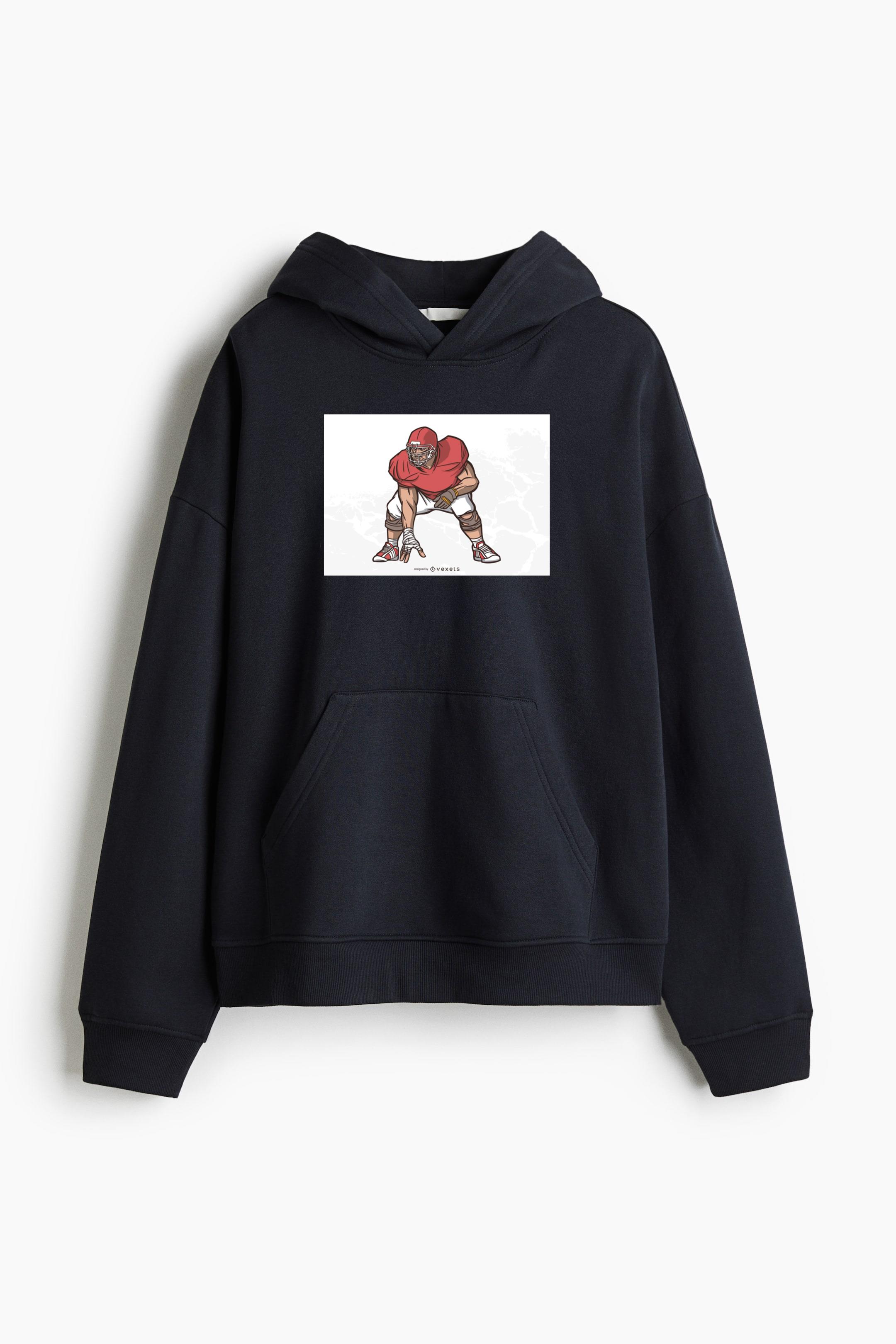 American Football Lineman Illustration Oversized Fit Printed Hoodie - Image 2