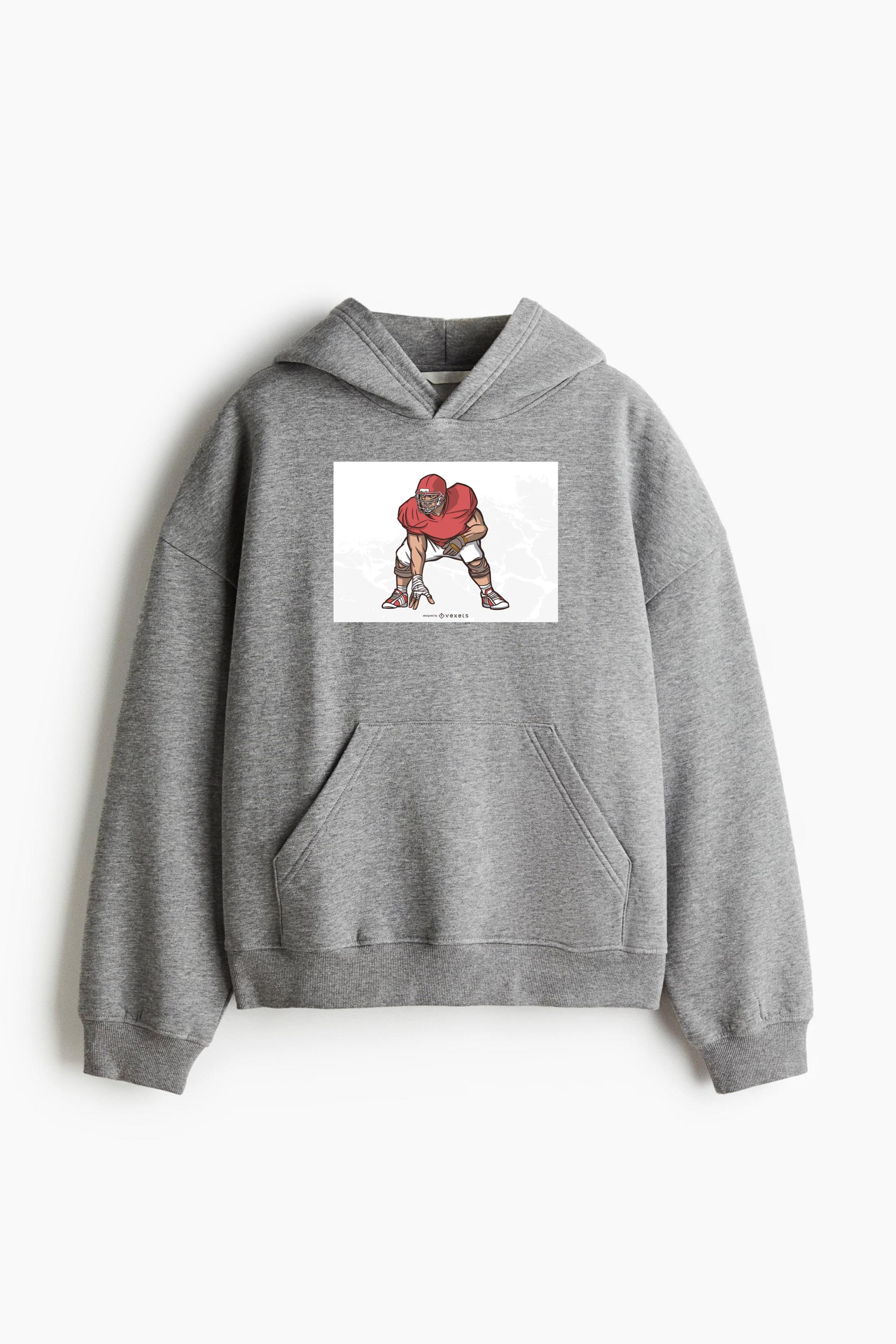 American Football Lineman Illustration Oversized Fit Printed Hoodie