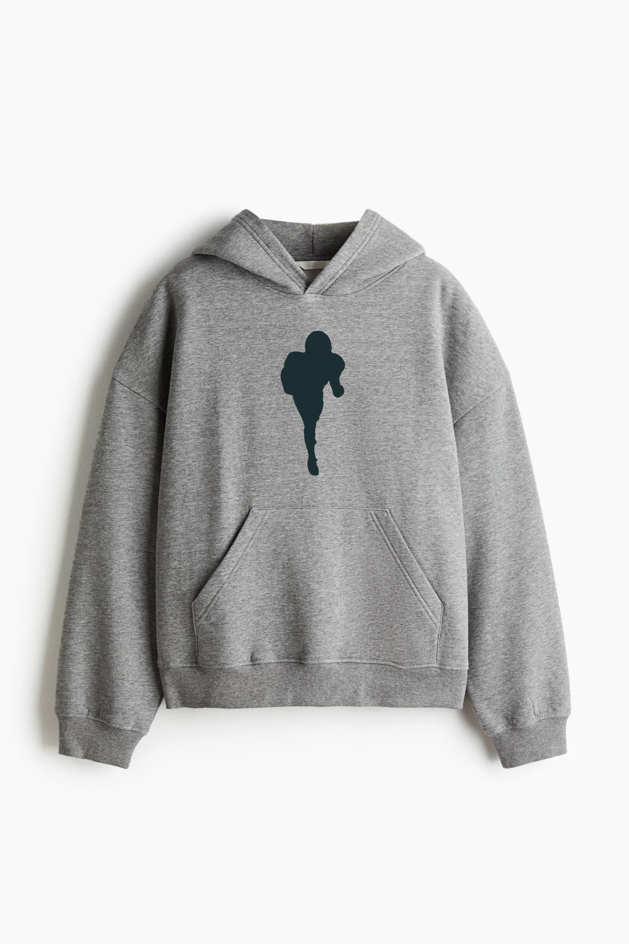 American Football Player Blocking Silhouette Oversized Fit Printed Hoodie