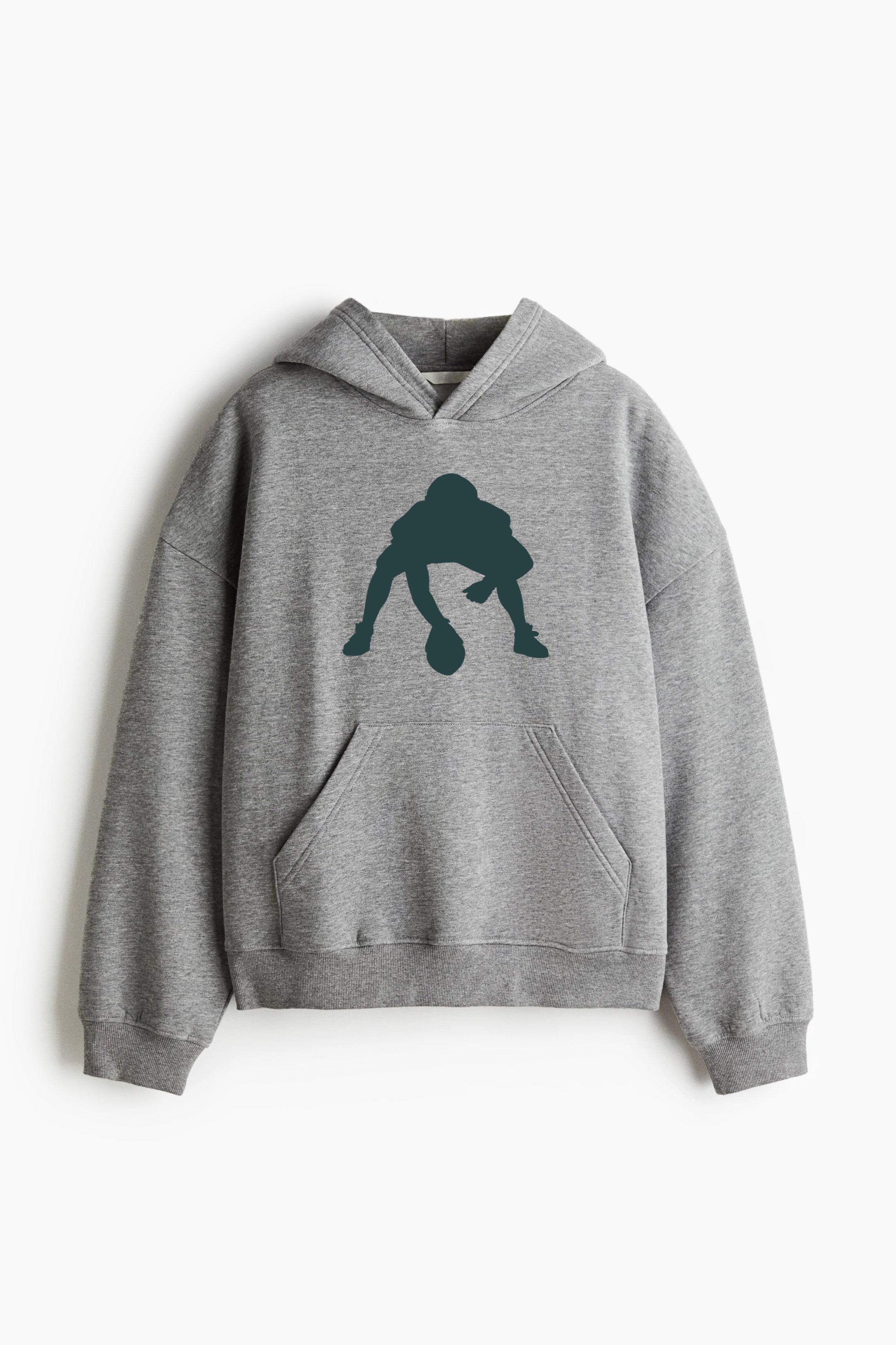 American Football Player Center Silhouette Oversized Fit Printed Hoodie