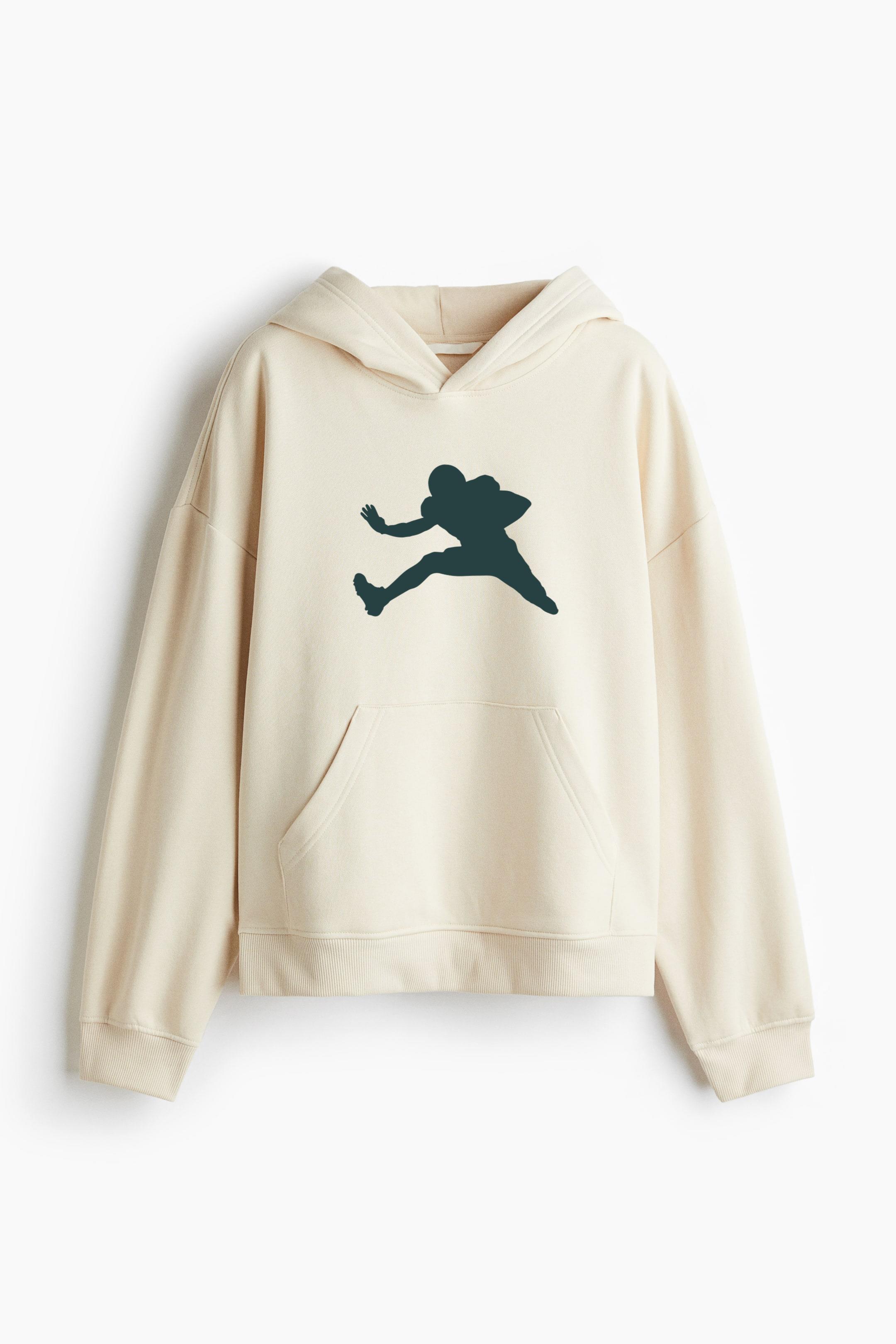 American Football Player Jumping Silhouette Oversized Fit Printed Hoodie - Image 3