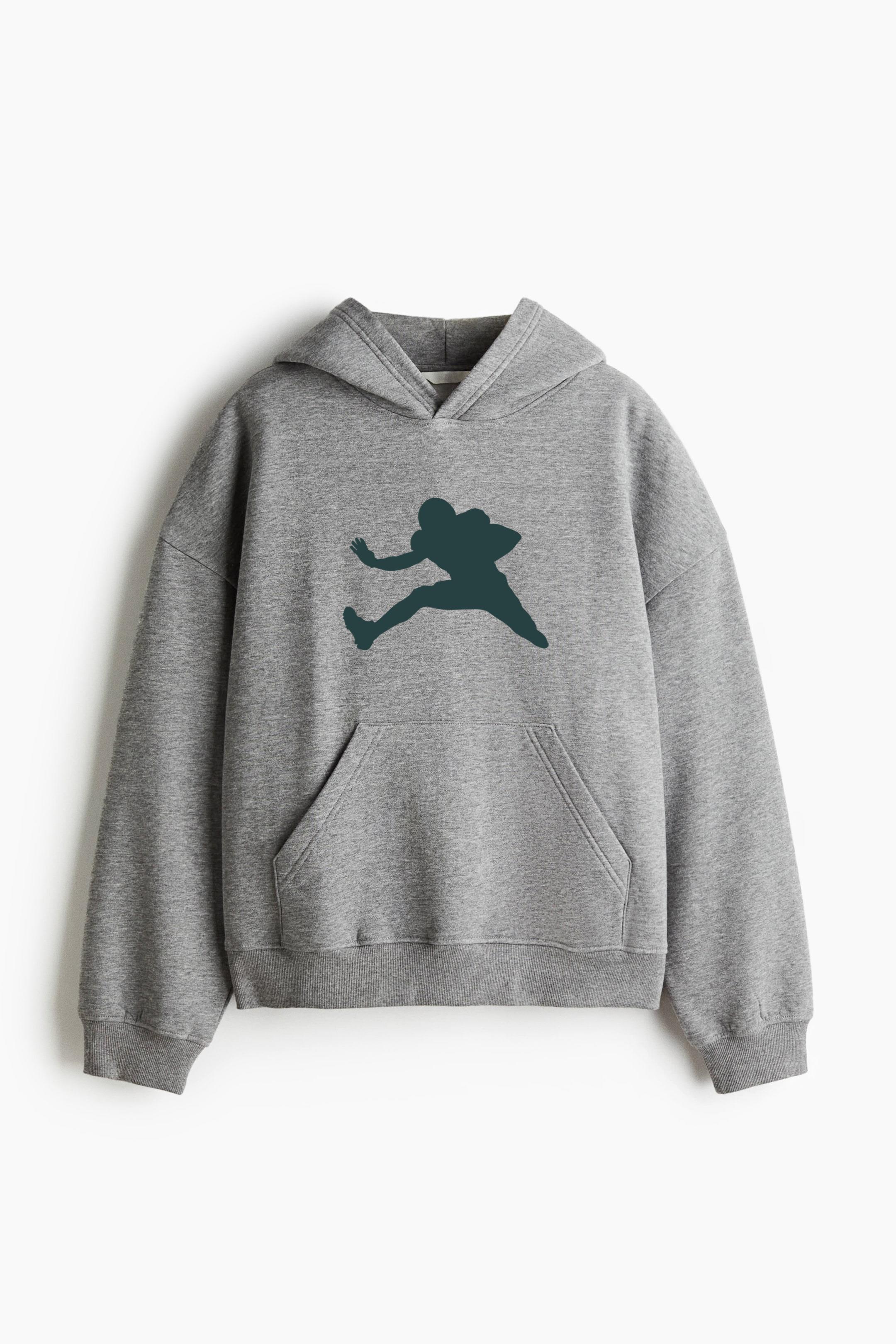 American Football Player Jumping Silhouette Oversized Fit Printed Hoodie