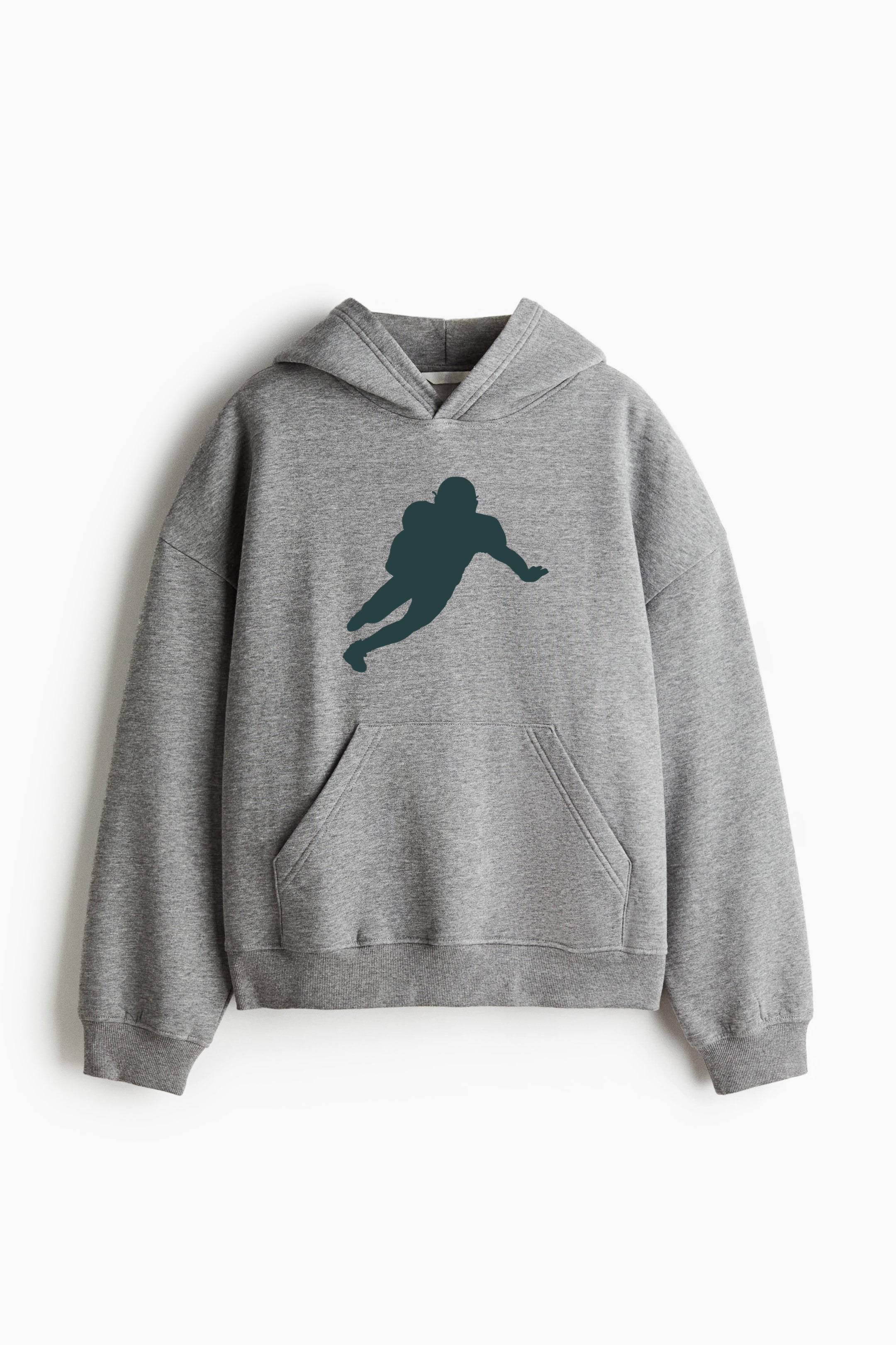 American Football Player Rushing Silhouette Oversized Fit Printed Hoodie