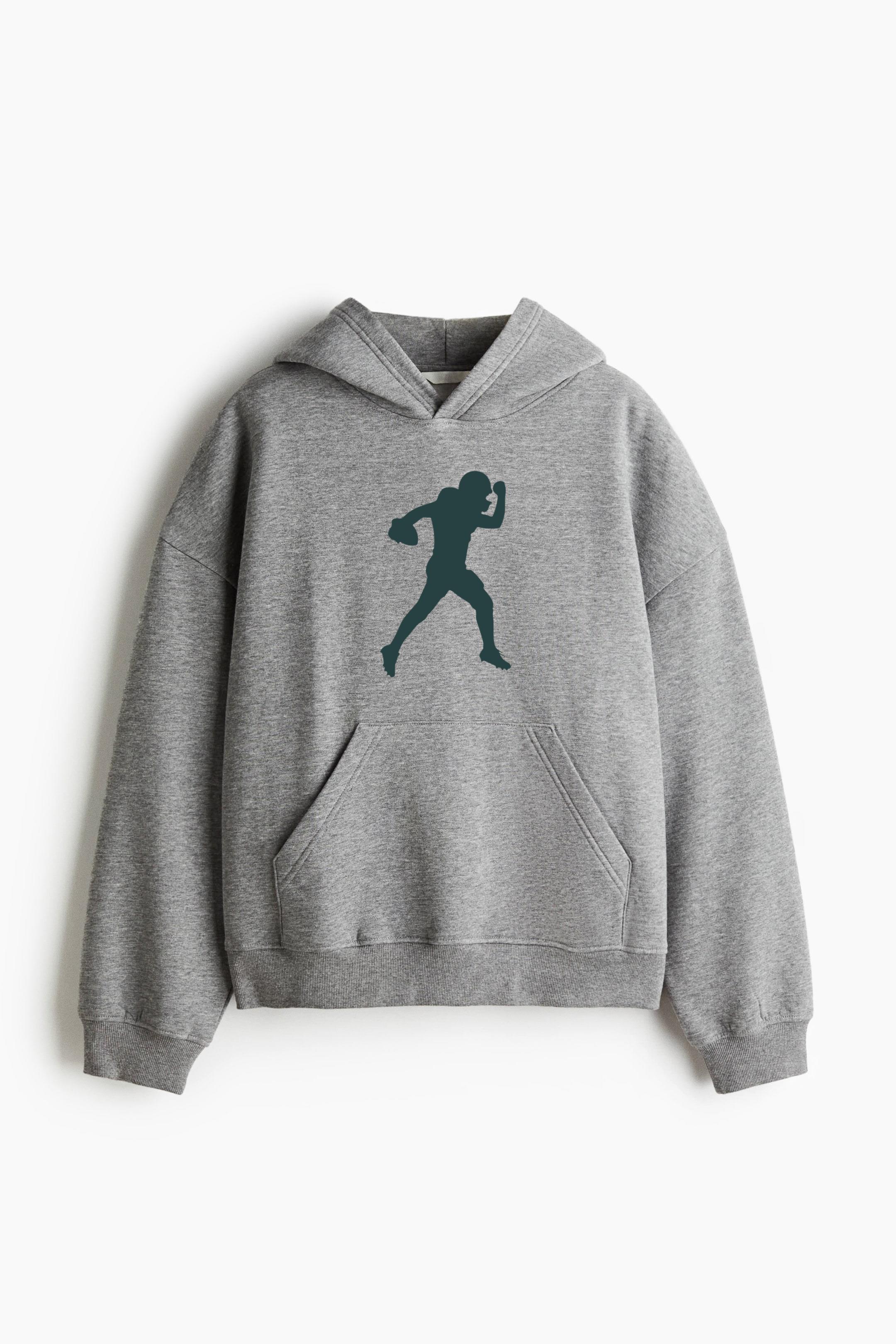 American Football Player Throwing Ball Silhouette Oversized Fit Printed Hoodie