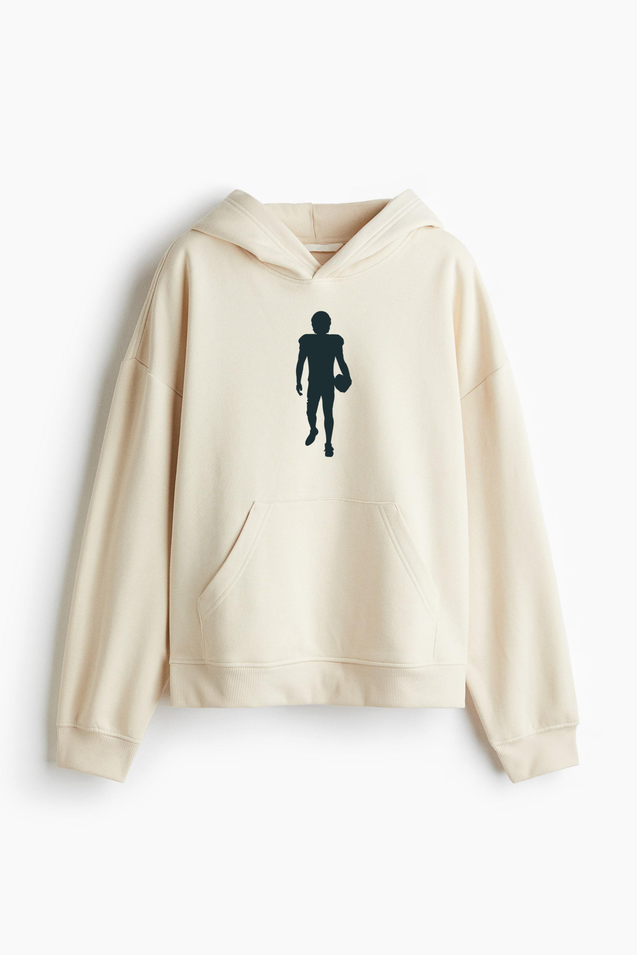 American Football Player Walking Silhouette Oversized Fit Printed Hoodie - Image 3