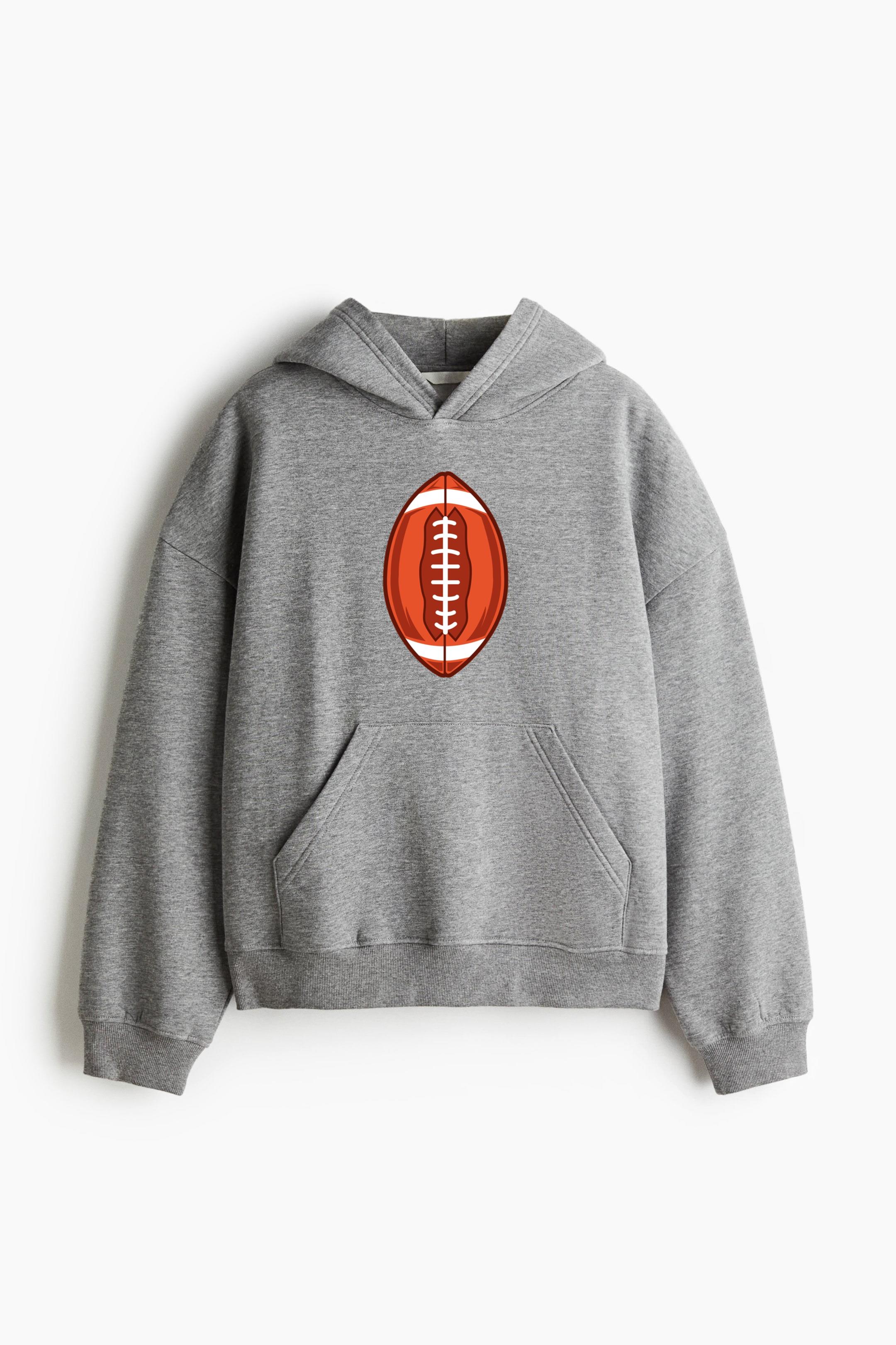 American Football Standing Illustration Oversized Fit Printed Hoodie