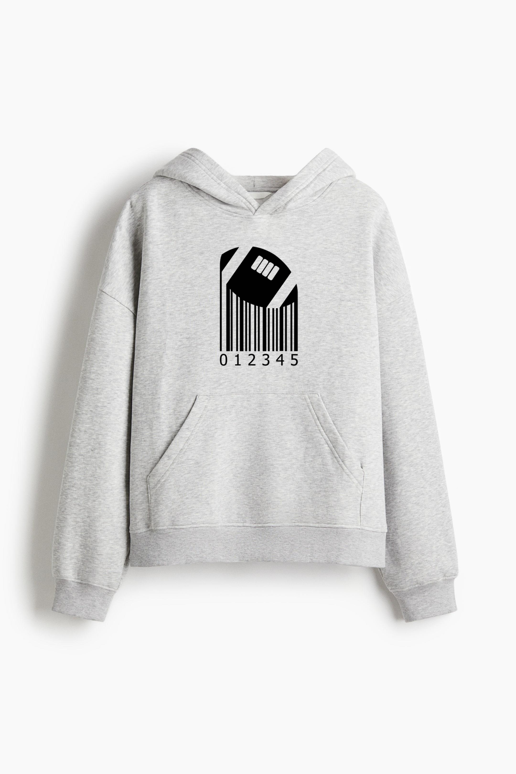 Barcode With American Football Ball Oversized Fit Printed Hoodie