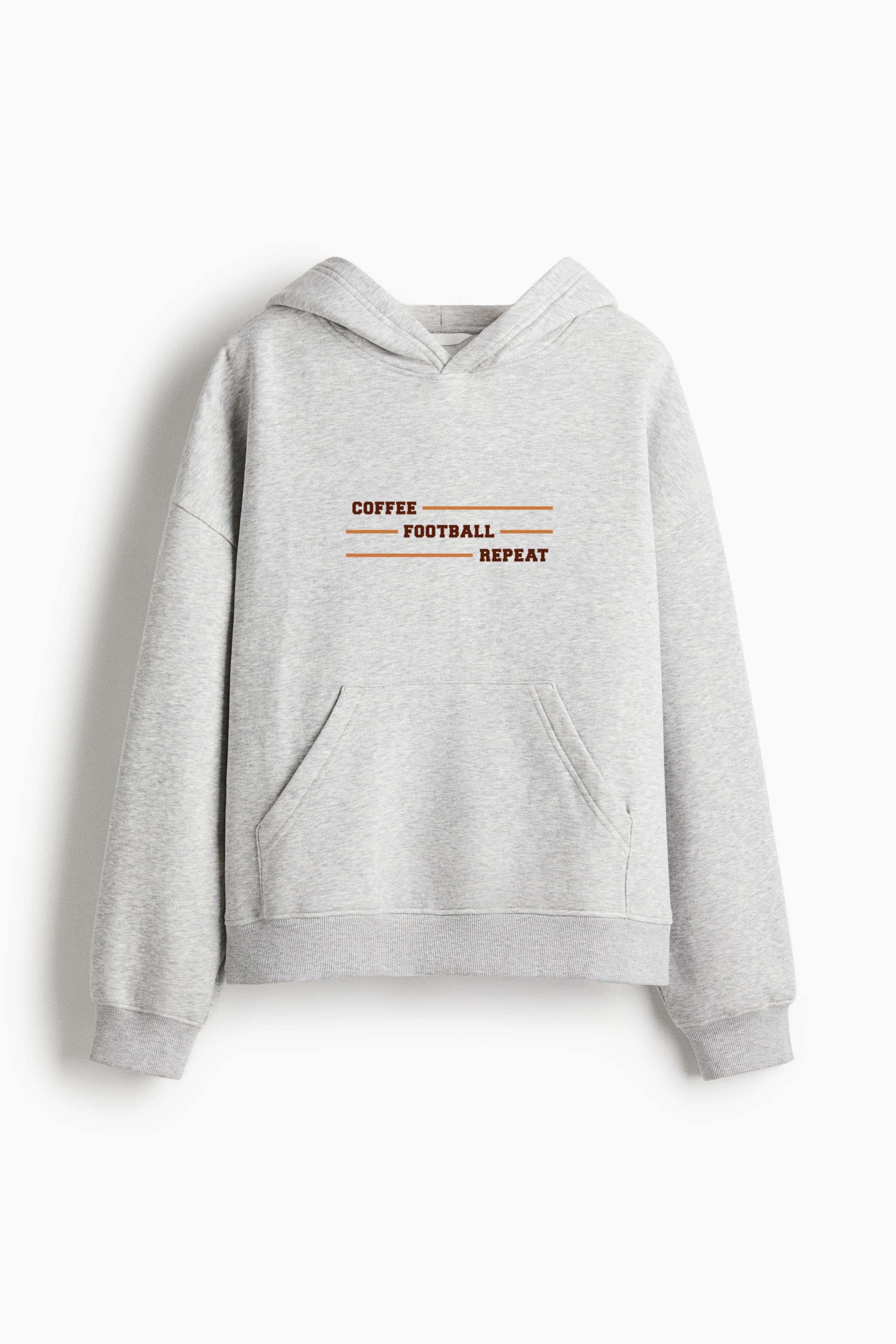 Coffee Football Repeat Logo Oversized Fit Printed Hoodie