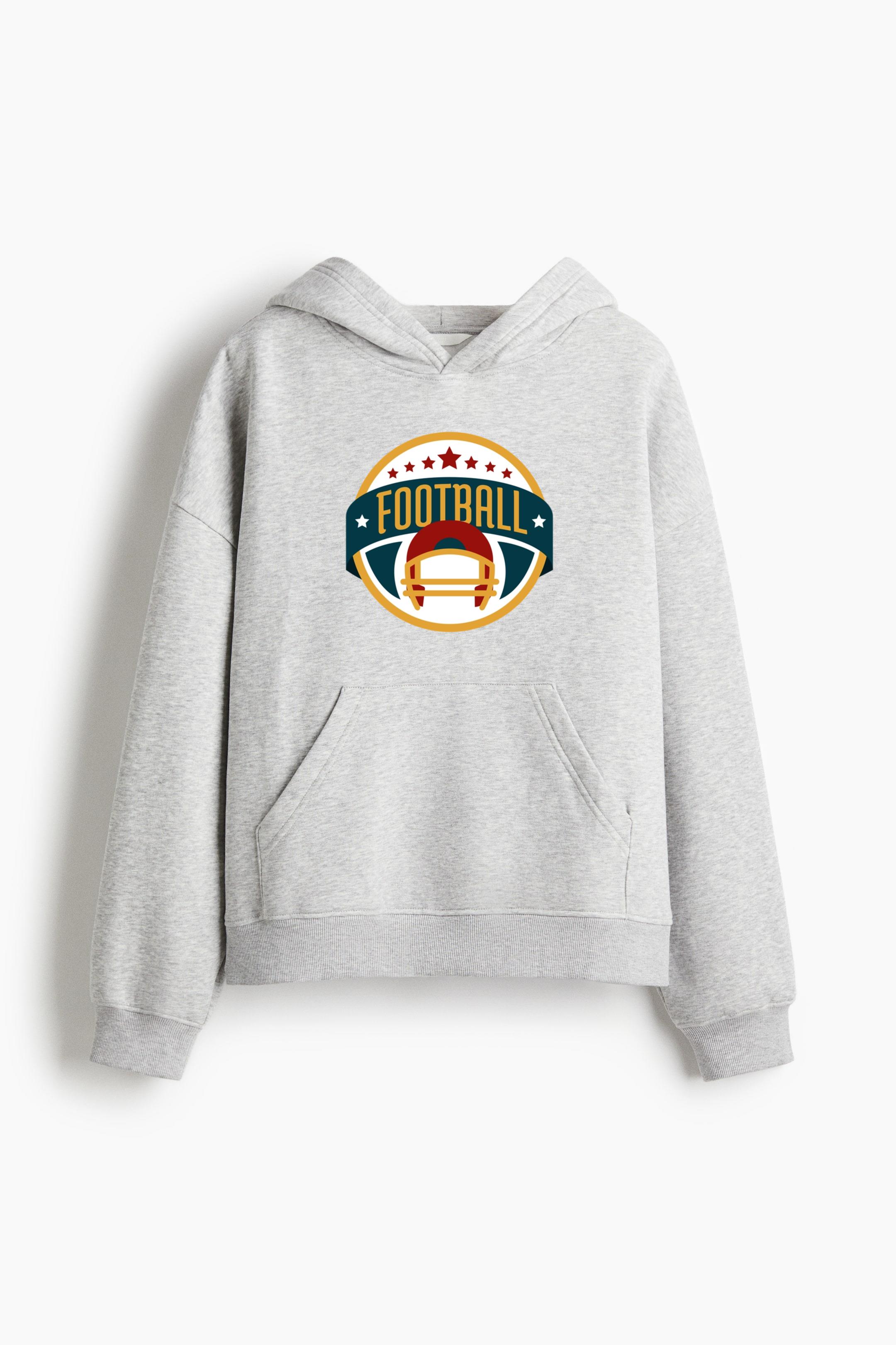 Football Badge Oversized Fit Printed Hoodie
