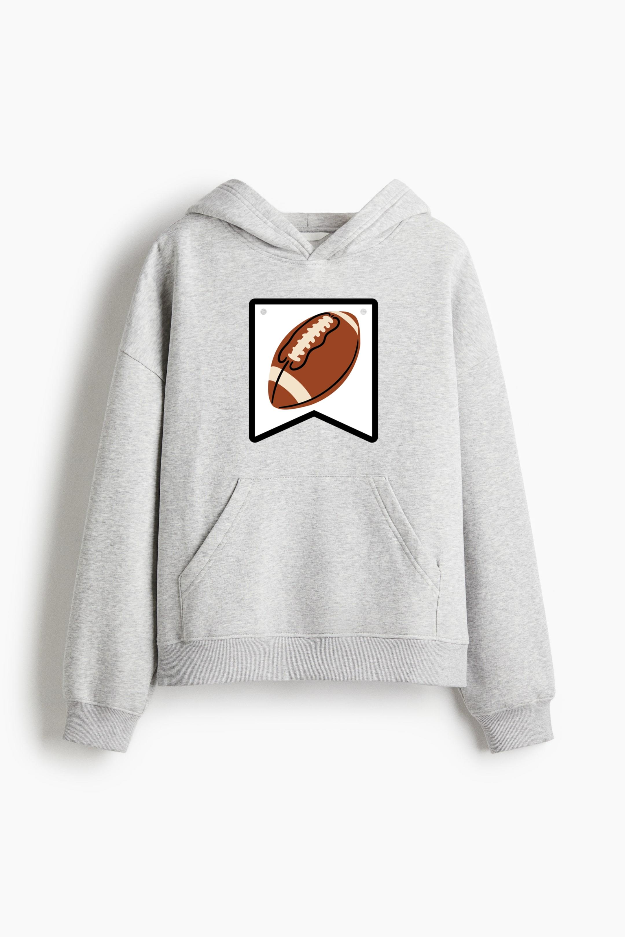 Football Ball Badge Flat Oversized Fit Printed Hoodie