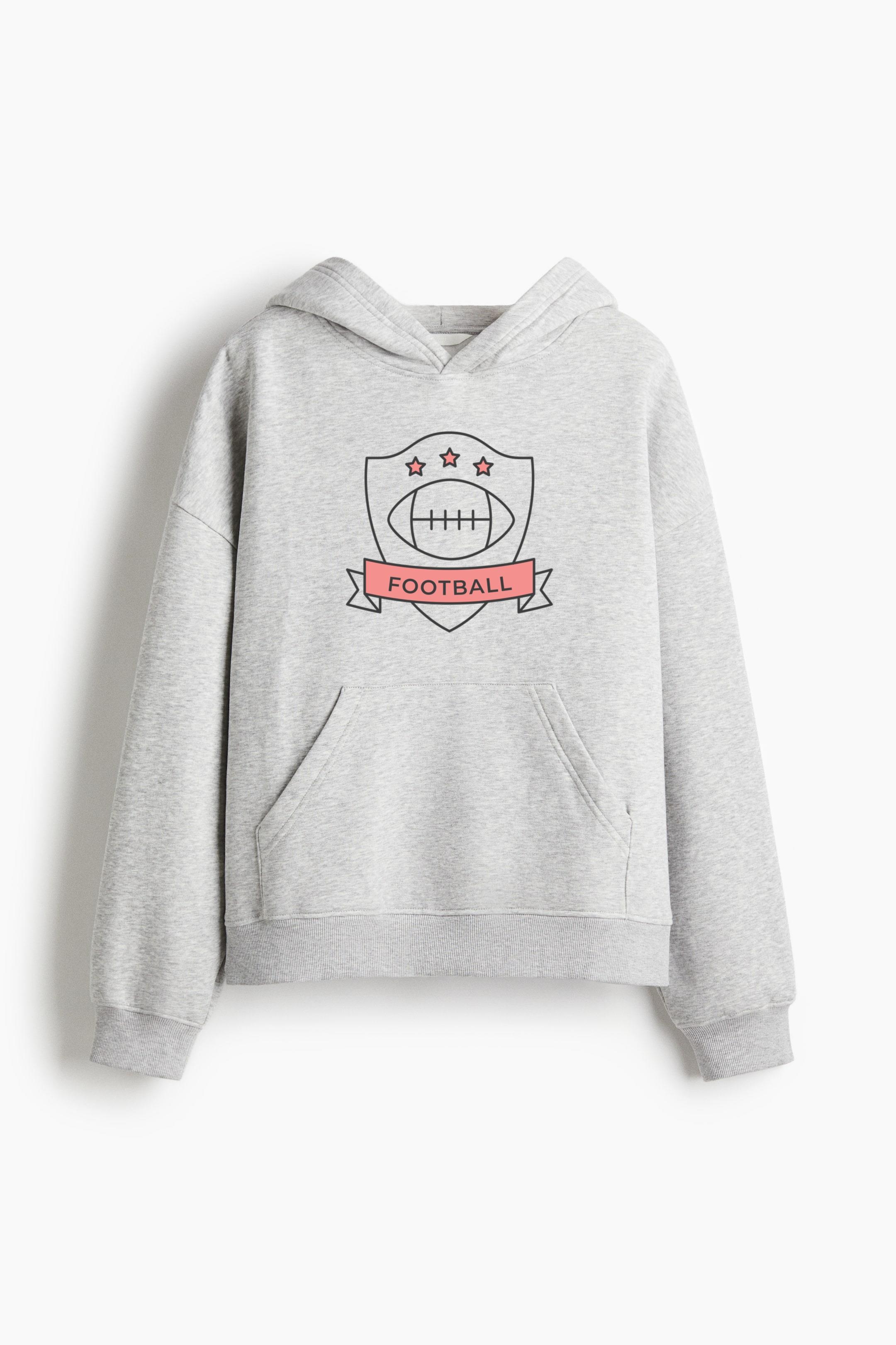 Football Ball Colored Badge Sticker Oversized Fit Printed Hoodie