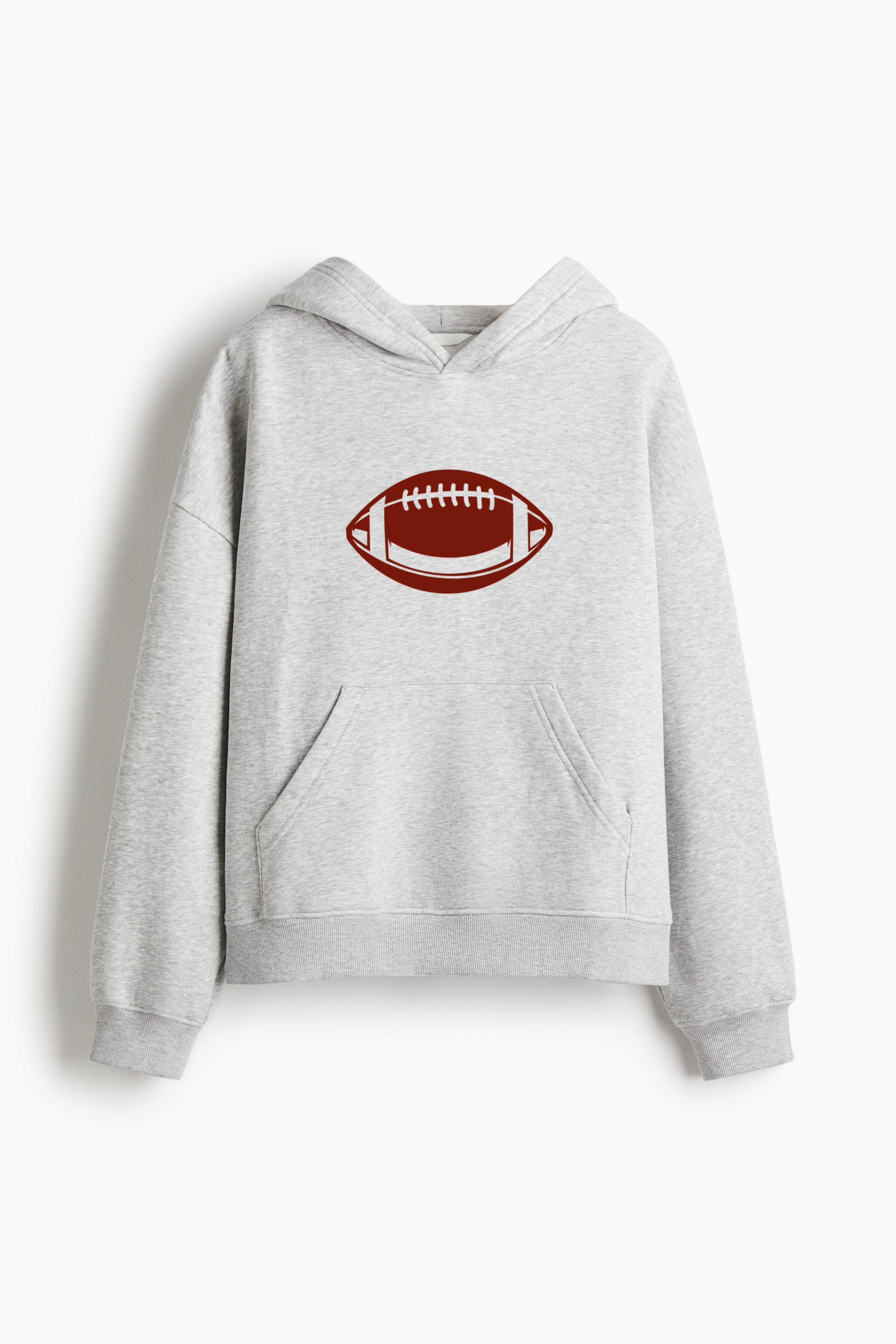 Football Ball Horizontal Cut Out Oversized Fit Printed Hoodie