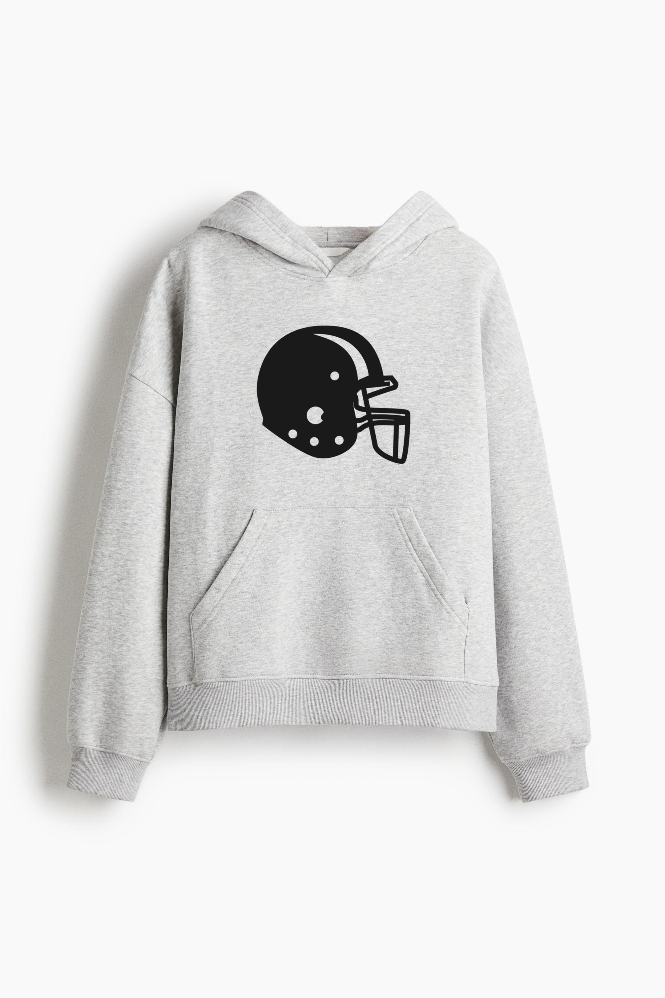 Football Helmet Cut Out Oversized Fit Printed Hoodie