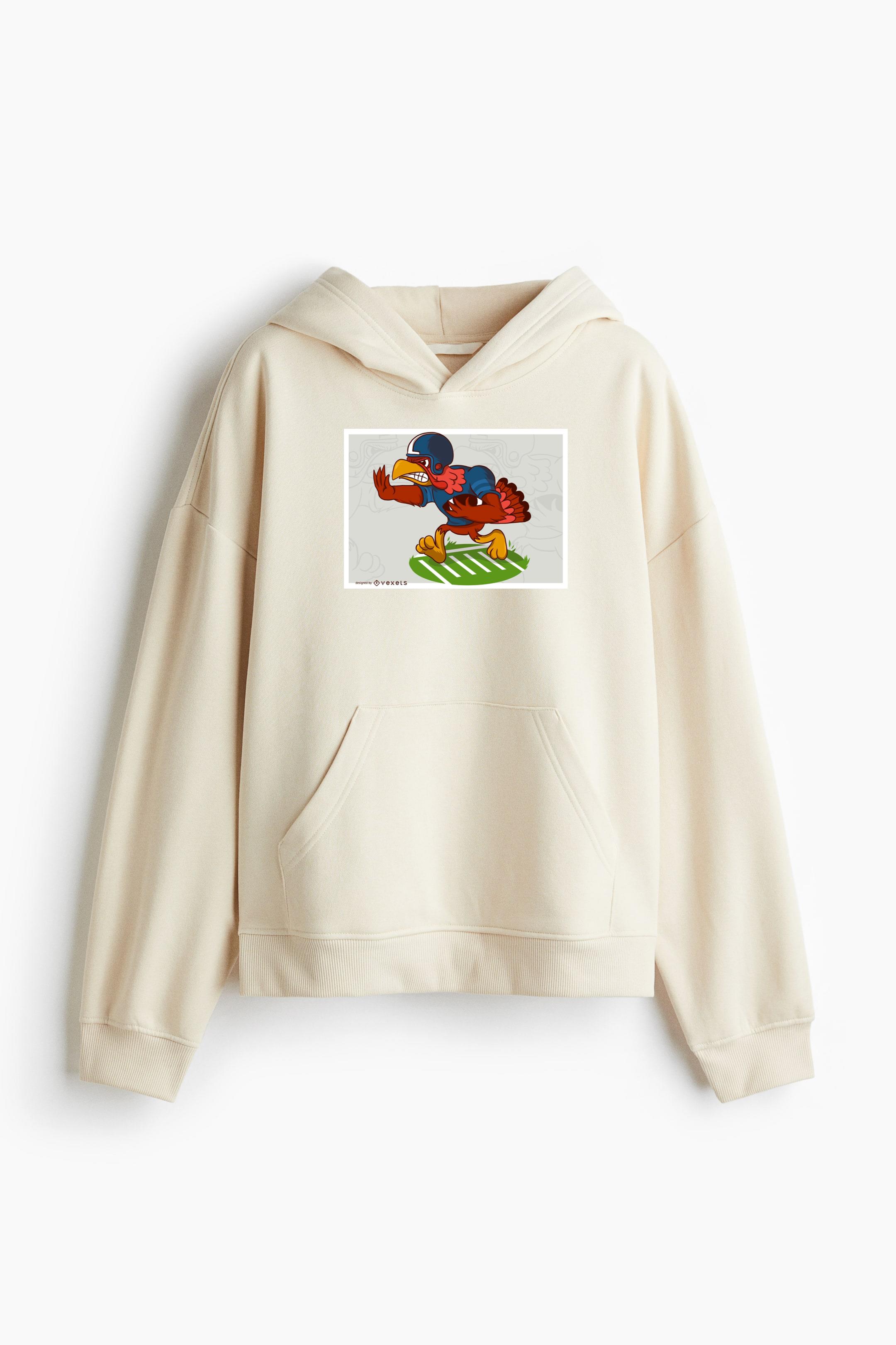 Thanksgiving Turkey Football Player Cartoon Vector Illustration Oversized Fit Printed Hoodie