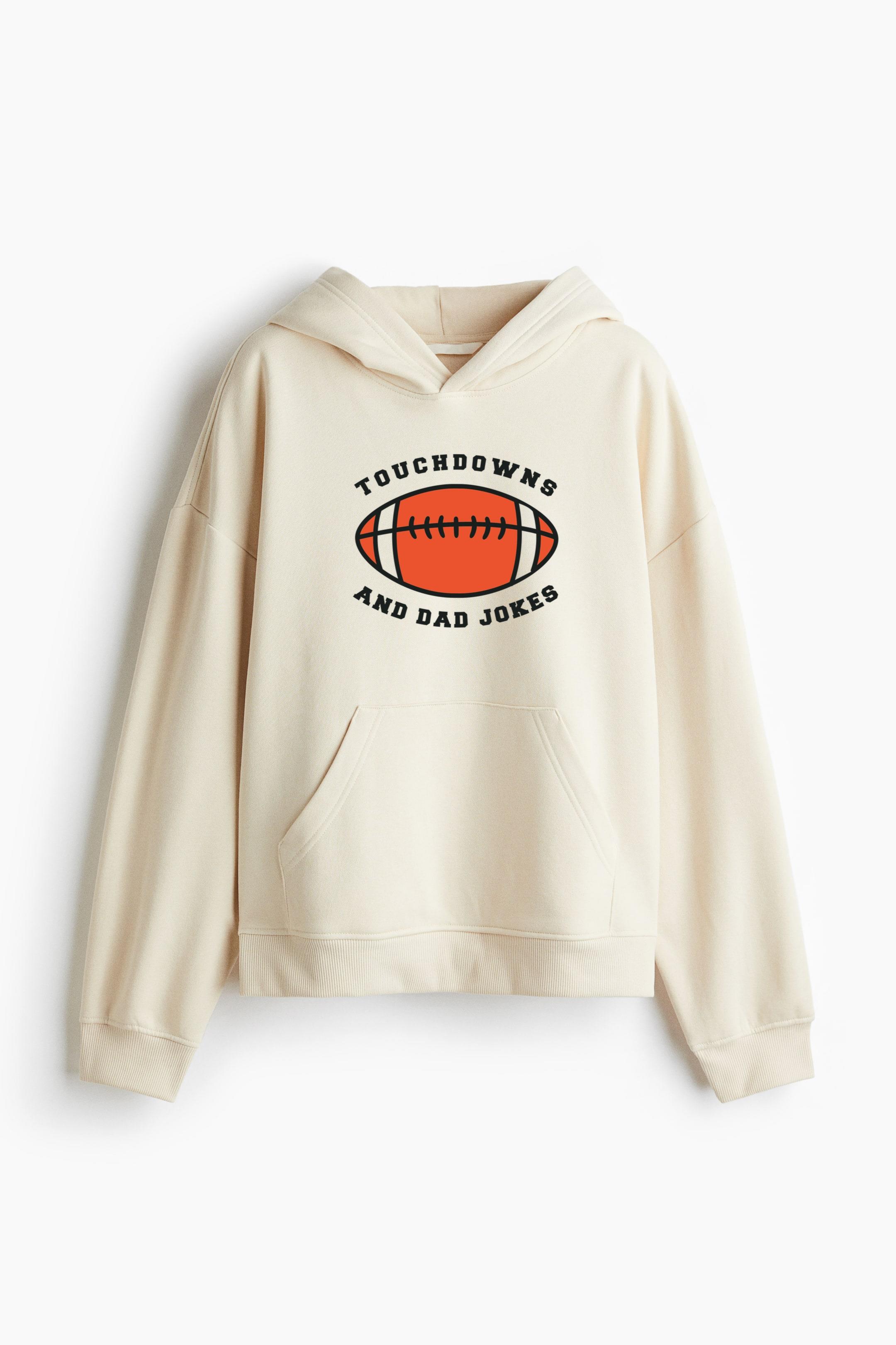 Touchdowns And Dad Jokes Design Oversized Fit Printed Hoodie