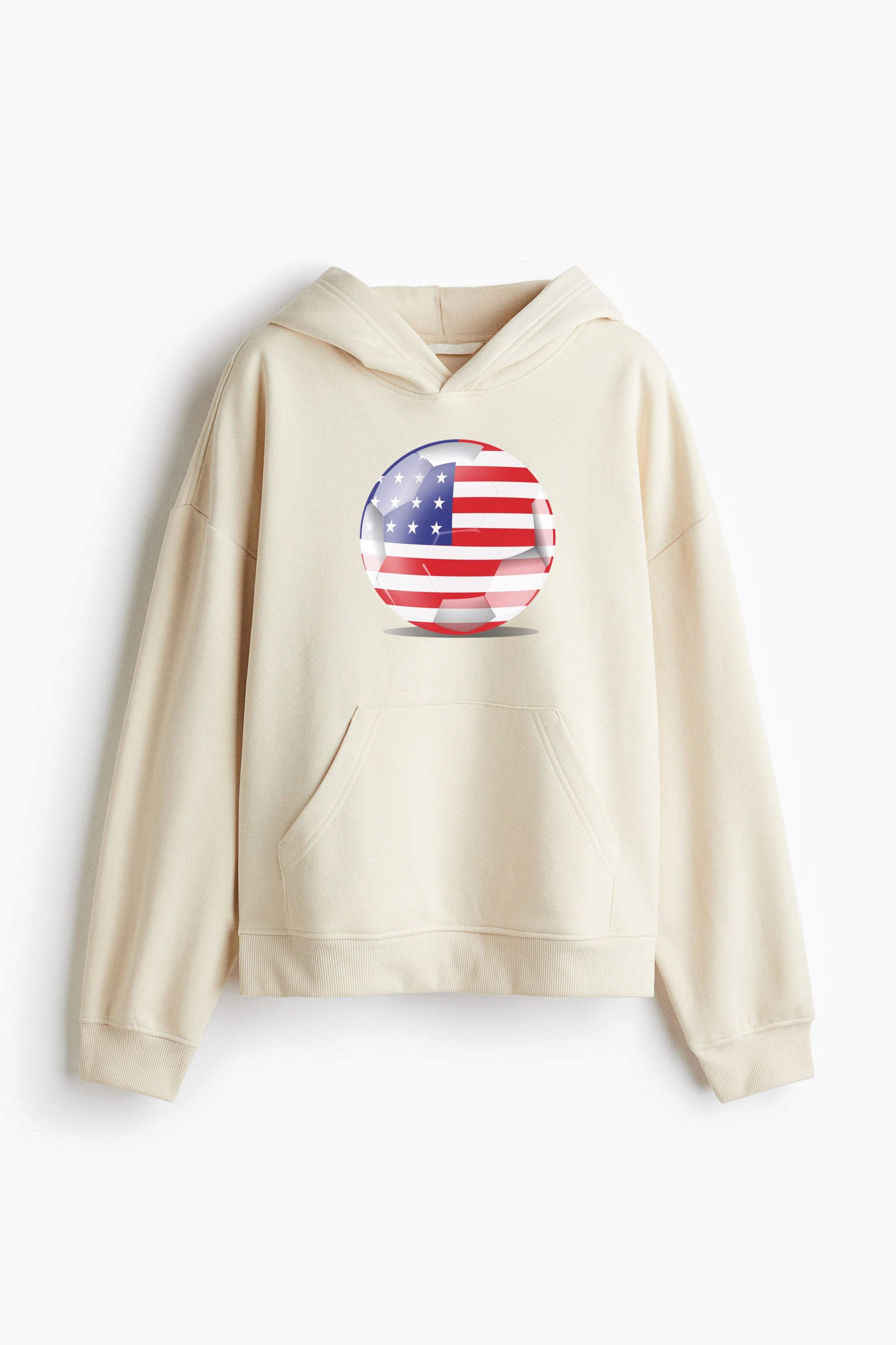 Usa Football Flag Oversized Fit Printed Hoodie